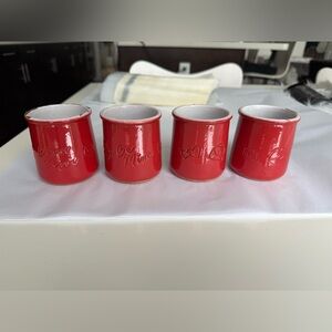 La Fermiere Red Pottery Ceramic Cups Bundle of 4 Empty Valentine’s Day